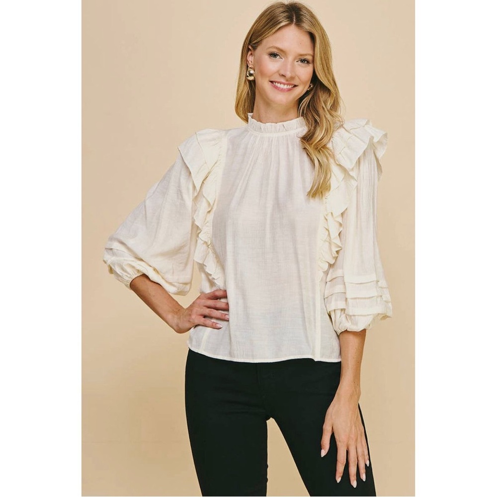 Romantic Ruffled Poets Blouse by Pinch for Anthropologie NWT LARGE $65